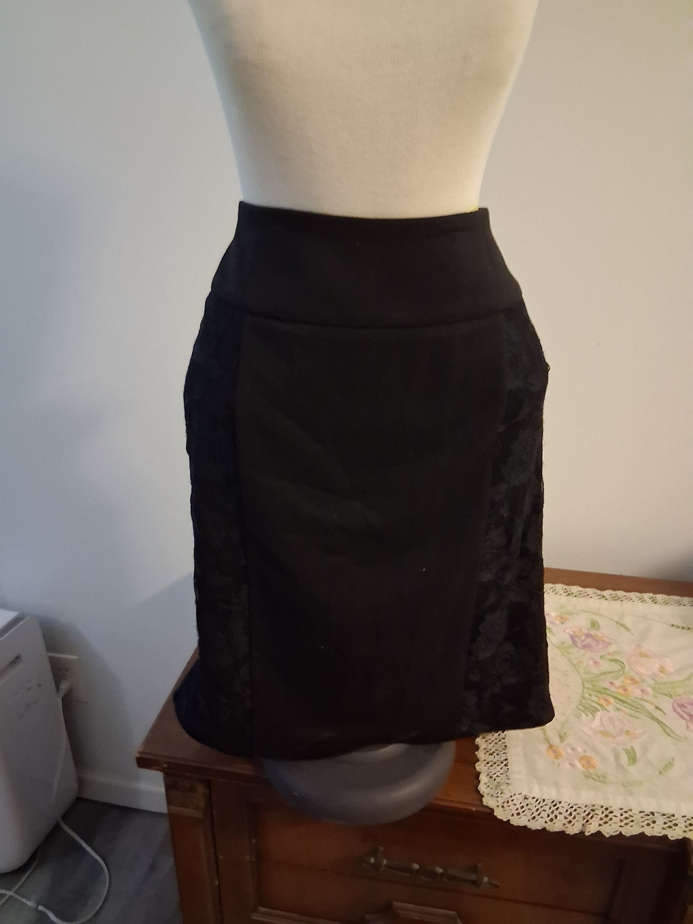 Cato Black Pencil Skirt with Side Lace Panels